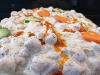 Turkish ravioli with delicious butter on a serving plate