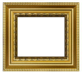 Old vintage square golden frame on a white background