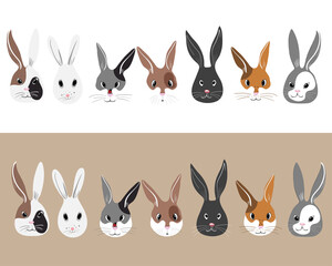 Seamless vector border with rabbit faces on a white background. Cute bunny for children.