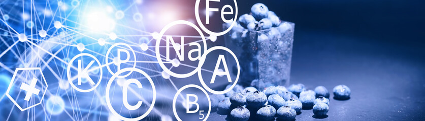 Water drops on ripe sweet blueberry. Fresh blueberries background with copy space for your text....