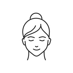 Human feeling adoration line black icon. Face of a young girl depicting emotion sketch element. Cute character on white background