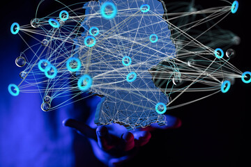 map of Germany. Wire frame 3D mesh