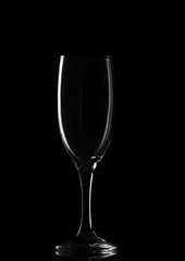 Empty wine glass on black closeup