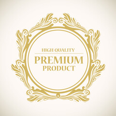 high quality, premium product label in gold round frame decoration vector illustration design