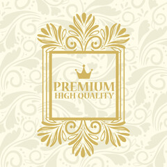 high quality, premium product label in gold square frame decoration vector illustration design