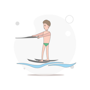 water skiing man vector flat illustration on white