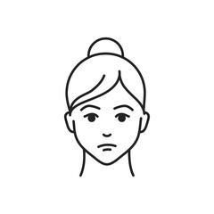 Human feeling helplessness line black icon. Face of a young girl depicting emotion sketch element. Cute character on white background