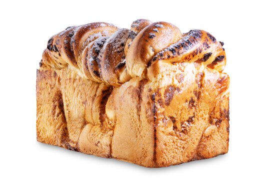 Pull Apart Bread with chocolate drops and powdered sugar on a white isolated background