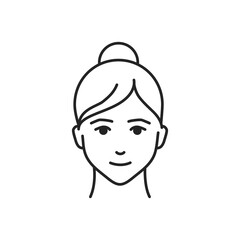 Human feeling satisfaction line black icon. Face of a young girl depicting emotion sketch element. Cute character on white background