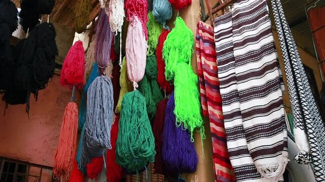 Wool balls for weaving Arabian carpets. Concept of travel.
