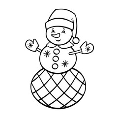 Funny Christmas snowman with abstract patterns, coloring page