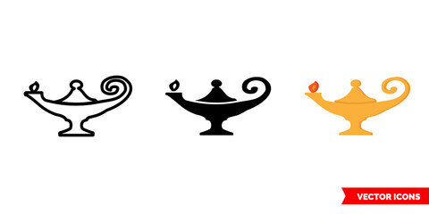 Aladdin lamp icon of 3 types color, black and white, outline. Isolated vector sign symbol.