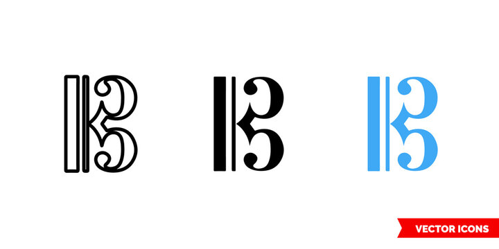 Alto tenor clef icon of 3 types color, black and white, outline. Isolated vector sign symbol.