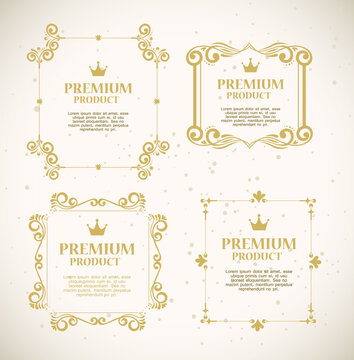 set labels with gold luxury decorative frames vector illustration design