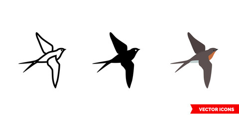 Barn swallow icon of 3 types color, black and white, outline. Isolated vector sign symbol.