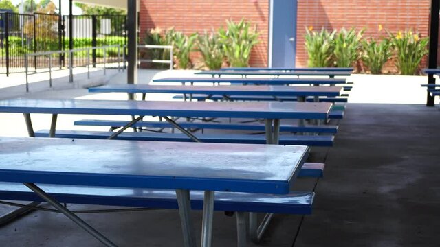Closed Empty Elementary School Lunch Area with Tables