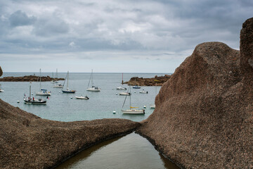 Scenery in Brittany France with the Ocean and different types of Boats © Nailia Schwarz