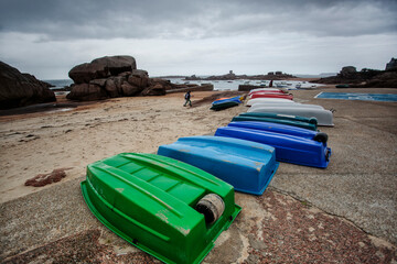 Scenery in Brittany France with the Ocean and different types of Boats
