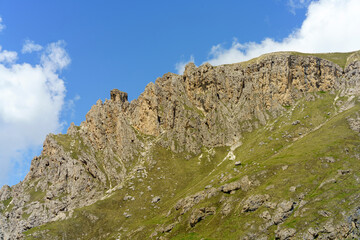 Mountain landscape along the road to Pordoi pass, Dolomites