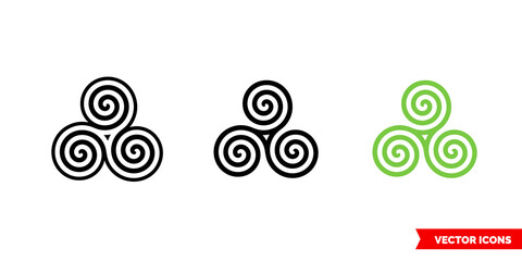 Celtic spiral icon of 3 types color, black and white, outline. Isolated vector sign symbol.