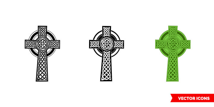Celtic cross icon of 3 types color, black and white, outline. Isolated vector sign symbol.