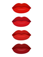 Set vector illustration. Lips in shades of red lipstick. Beauty makeup