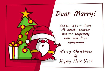 Flat invitation card with Santa logo line art