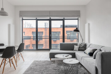 Bright living room with big windows