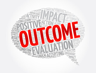 Outcome message bubble word cloud collage, concept background