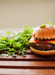 hamburger on a wooden background