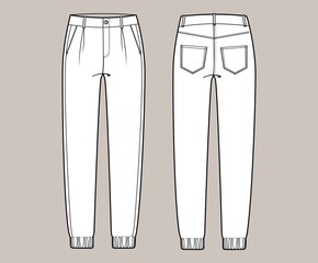 Vector trchnical sketch of joggers pants with cords and pockets.