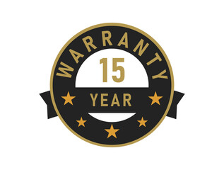 15 year warranty gold text with Black badge vector image