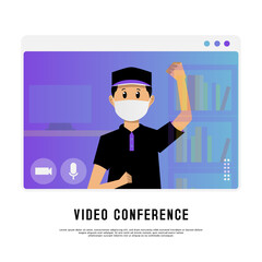 Illustration young boy on screen video conference design isolate on white background