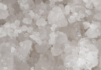Sea salt and himalayan salt. Crystals of salt on rustic table