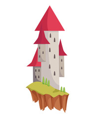 Medieval kingdom character. Fairy-tale castle of middle ages historic period. Vector building exterior design