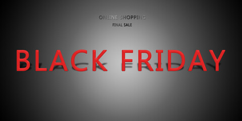 Black Friday 3d text effect on a dark gradient background. The concept of online shopping, sales.