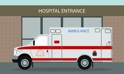 Ambulance near the entrance to the hospital