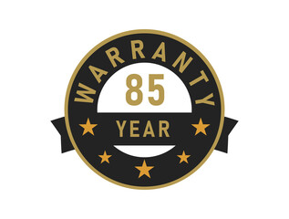 85 year warranty gold text with Black badge vector image