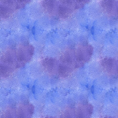 Watercolor seamless hand drawn texture in blue and violet colors. Tie dye style. Abstract background.