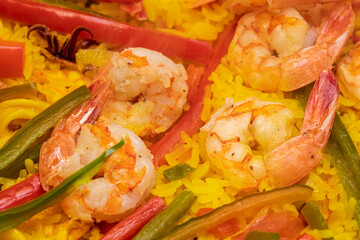 Close up on paella spanish traditional food Valencia