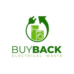 Buyback household waste electrical and electronic equipment logo template. Electrical waste icon. Recycling electrical items logo. E-Waste icon. Washing machine and fridge.