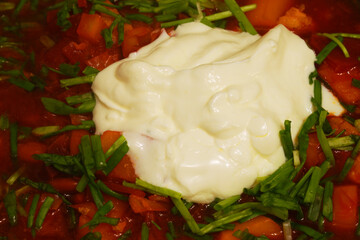 Borscht with onions and sour cream.