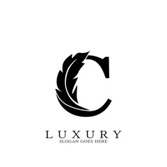 Monogram Initial Letter C Logo Luxury feather design for law business.