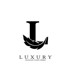 Monogram Initial Letter L Logo Luxury feather design for law business.
