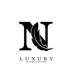 Monogram Initial Letter N Logo Luxury feather design for law business.