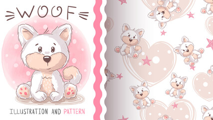 Cute woof dog - seamless pattern