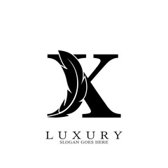 Monogram Initial Letter X Logo Luxury feather design for law business.