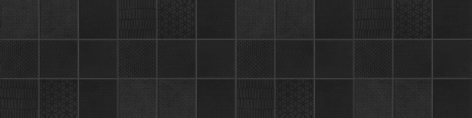 Seamless black anthracite vintage retro geometric square mosaic motif cement concrete stone tiles...