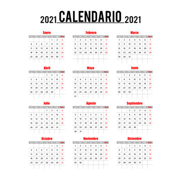 Simple calendar Layout for 2021 years in Spanish.