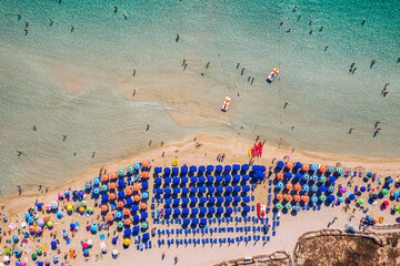 Stunning aerial view of Pelosa Beach (Spiaggia Della Pelosa). Stintino, Sardinia, Italy. La Pelosa beach, Sardinia, Italy. La Pelosa beach, probably the most beautiful beach in Sardinia, Italy